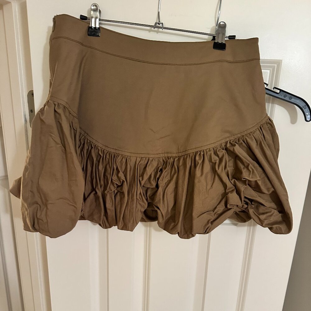 Gathered Hem Mini Skirt in Khaki - Picture 2 of 9